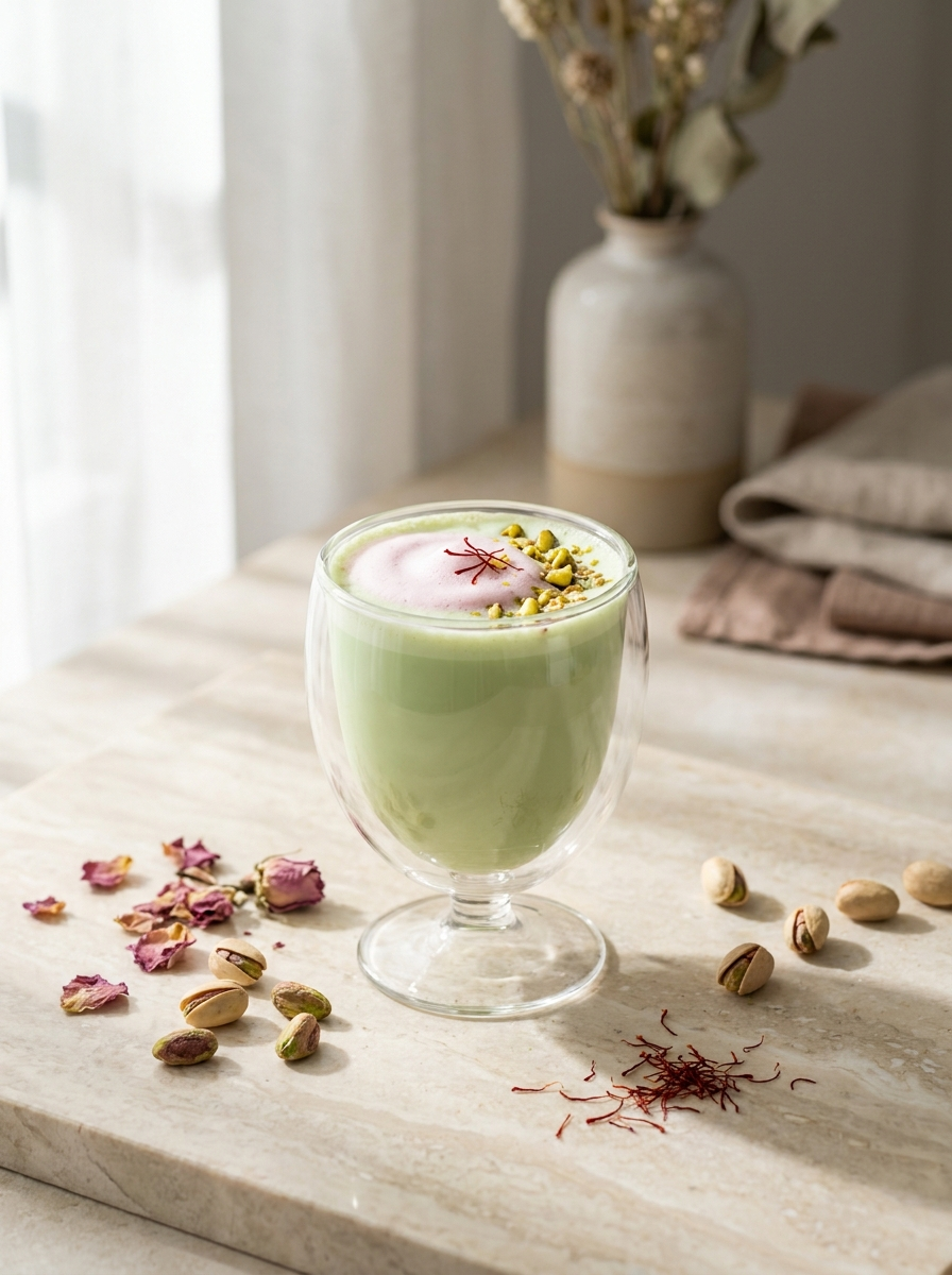 Pistachio, rose & saffron milk
